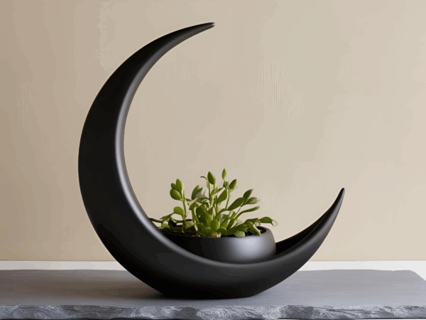 Monddekoration mit elliptischem Blumentopf