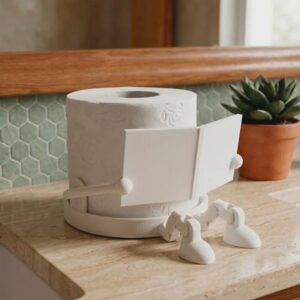 Lustiger Toilettenpaper-Halter – Der lesende Bücherwurm oder Handyfanatiker | 3D-gedruckt